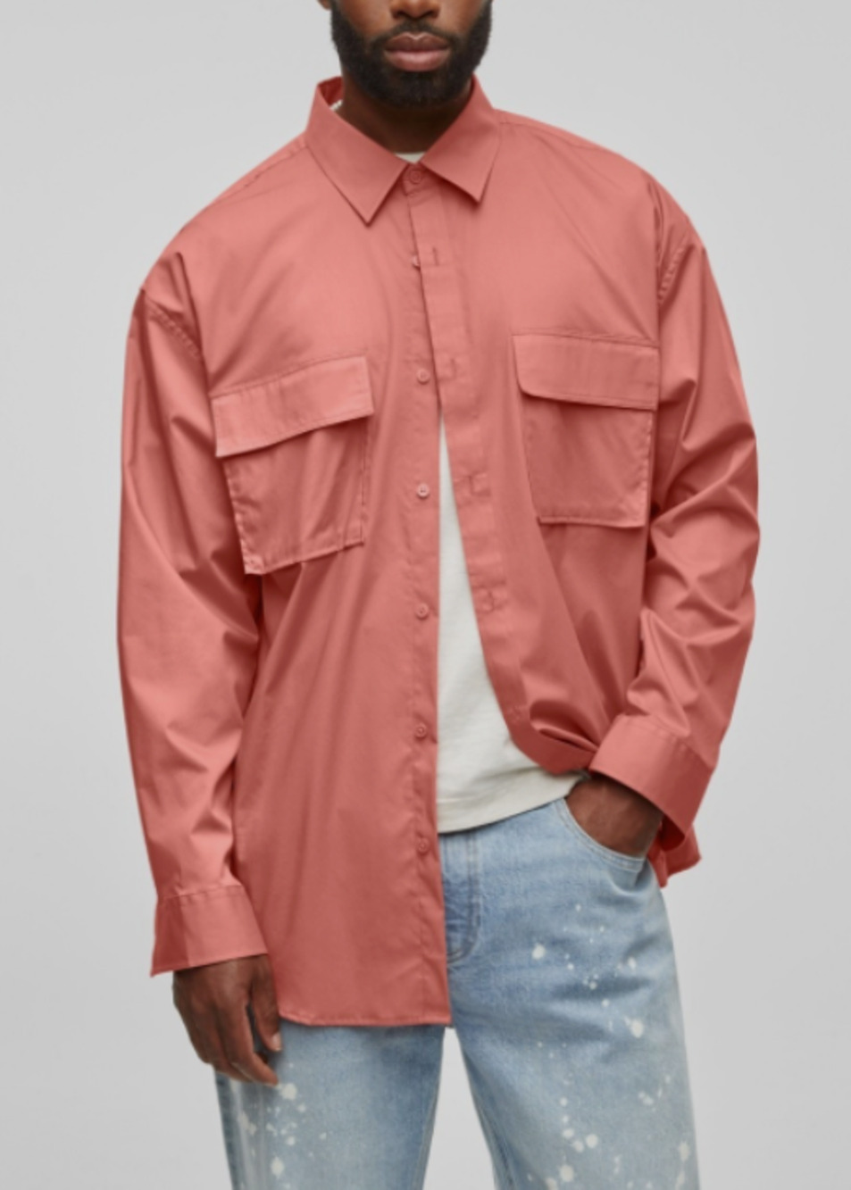 Mode of One Men's Long Sleeve Button Front Utility Shirt Sunbaked Clay Size L